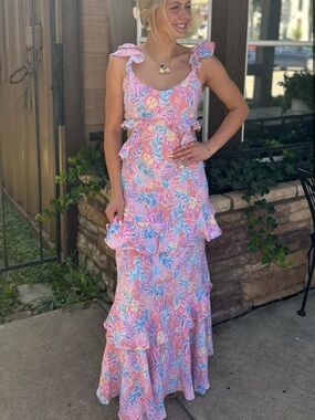 Simply Southern Pink Tropical Ruffle Maxi Dress